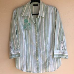 NY&Co Green Floral Embroidered Blouse